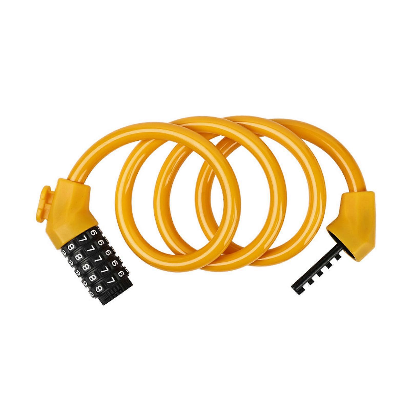 5Digit Combination Coiling Cable Lock Self Coiling Bike Password Lock Resettable Combination Bicycles Lock Waterproof Yellow