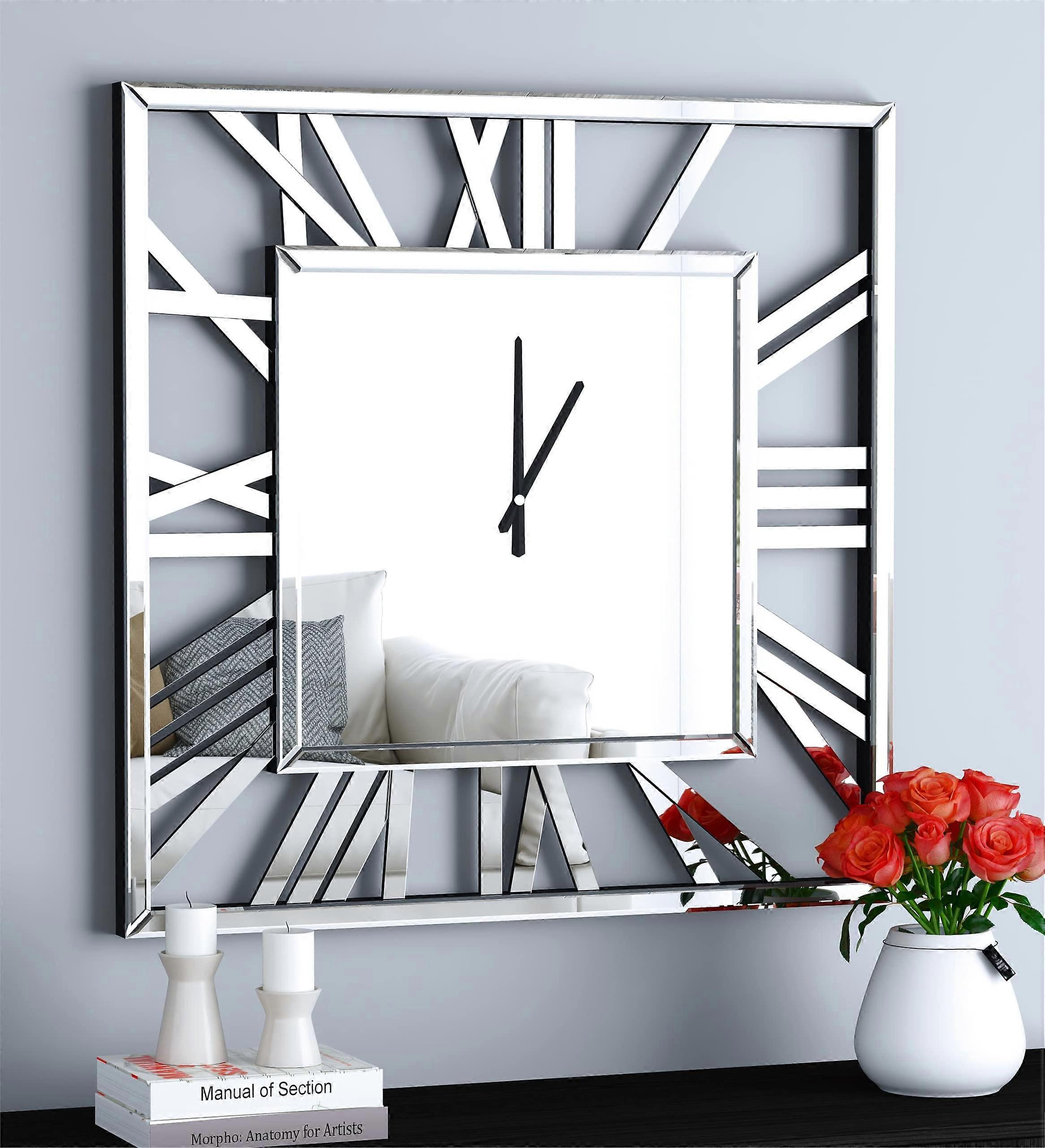 Decorative Large Modern Mirrored Wall Clocks for Living Room Decor 32''