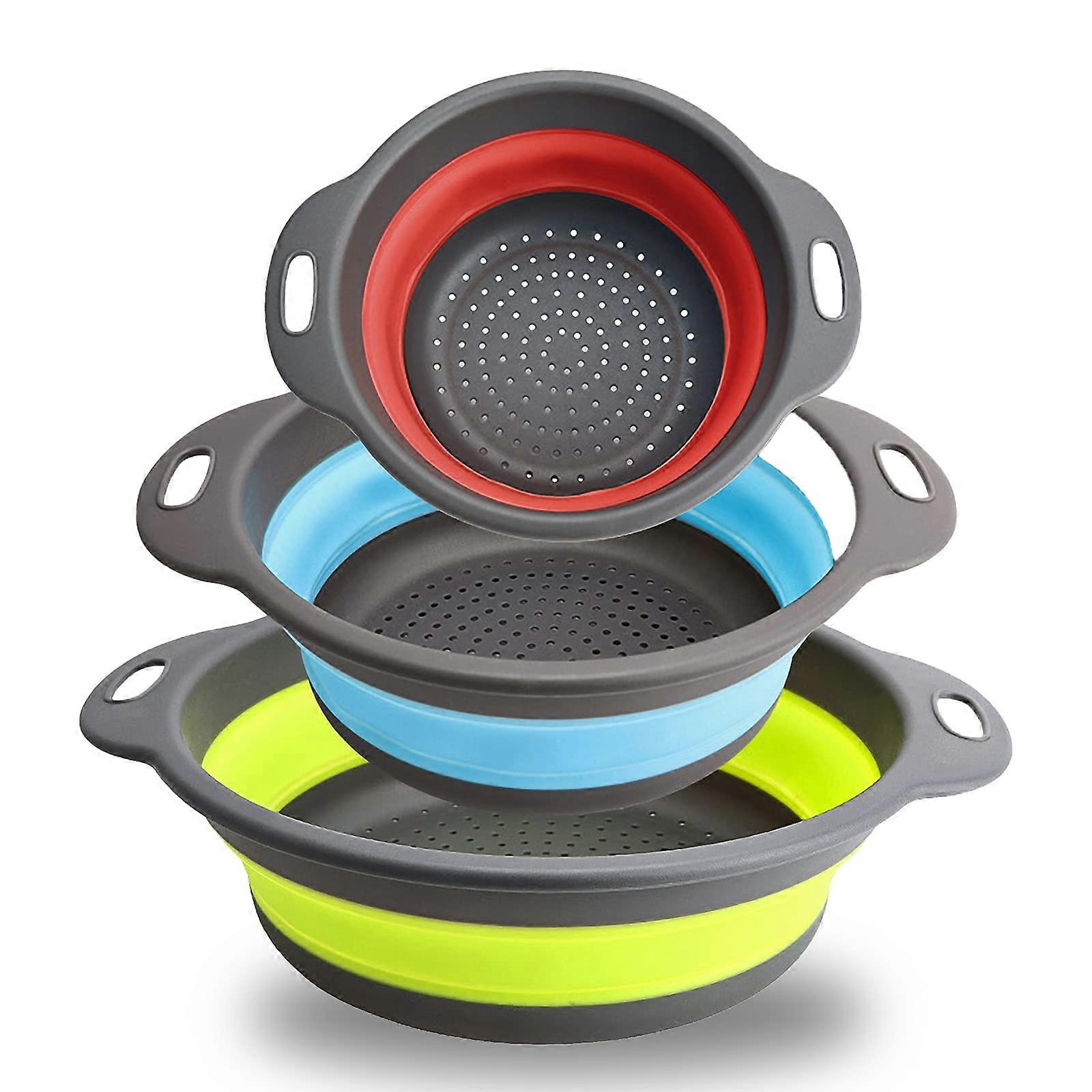 3 Pieces Foldable Silicone Large Food Strainer Set for Draining Pasta Large Size