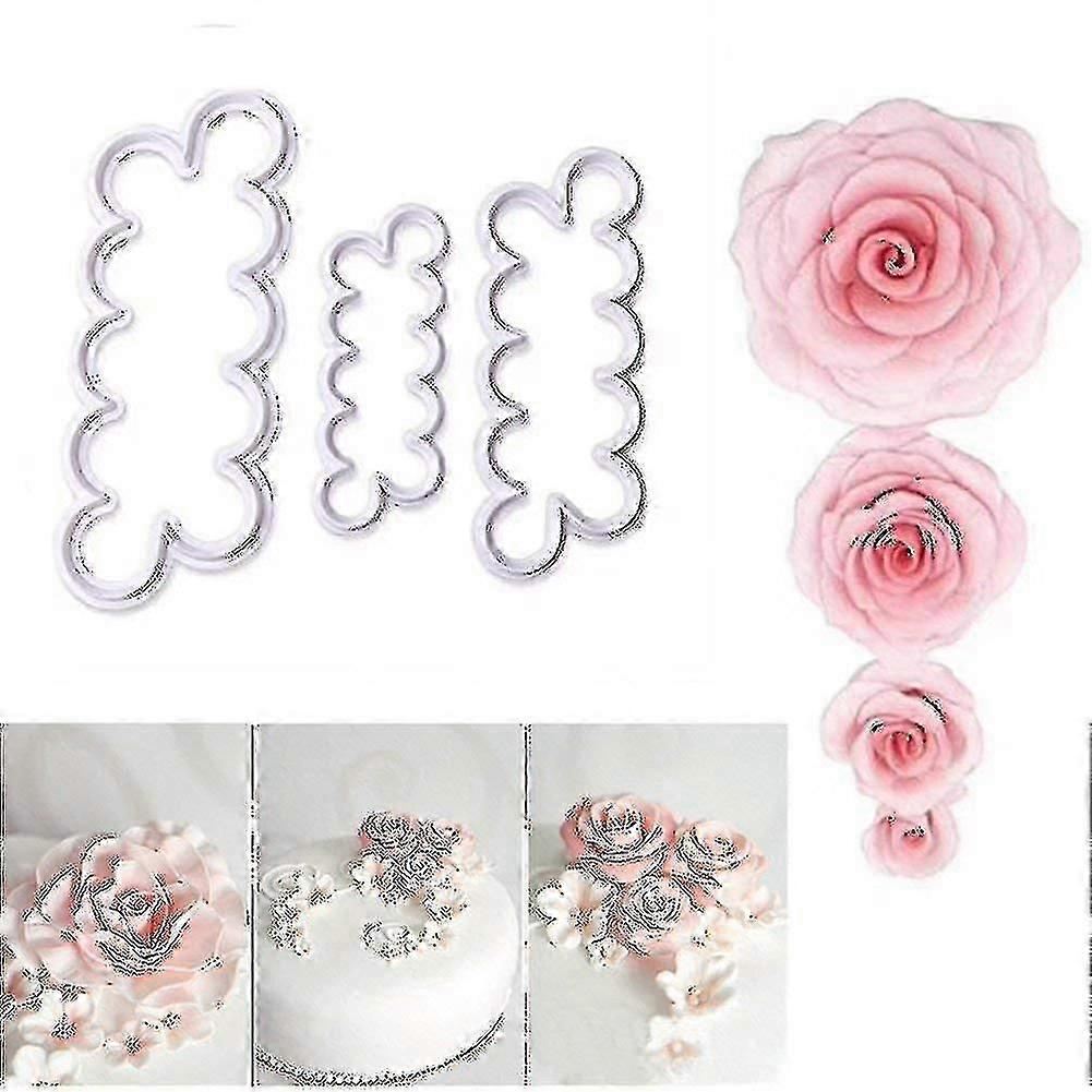 3pcs Rose Cutter Fondant Flower Cookie Cutter Cake Mold Baking Cake Decorating Modeling Tool Different Sizes Mold Frame Tool-HP
