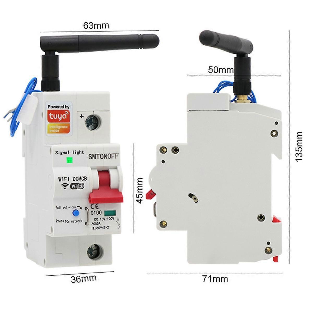 Tuya Smart Life WiFi DC Smart Circuit Breaker 12V 24V 48V Overload Short Circuit Protection for Home 100A
