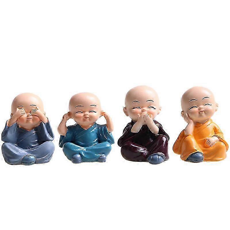 Set of 4 Buddha Monk Statues Miniature Showpiece (Multi Color)