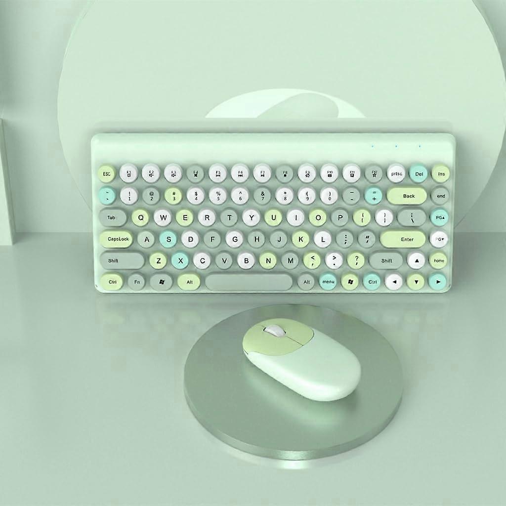 Wireless Keyboard and Mouse Combo, Retro Typewriter Wireless Keyboard with Round Keycaps, 2.4GHz (Green)