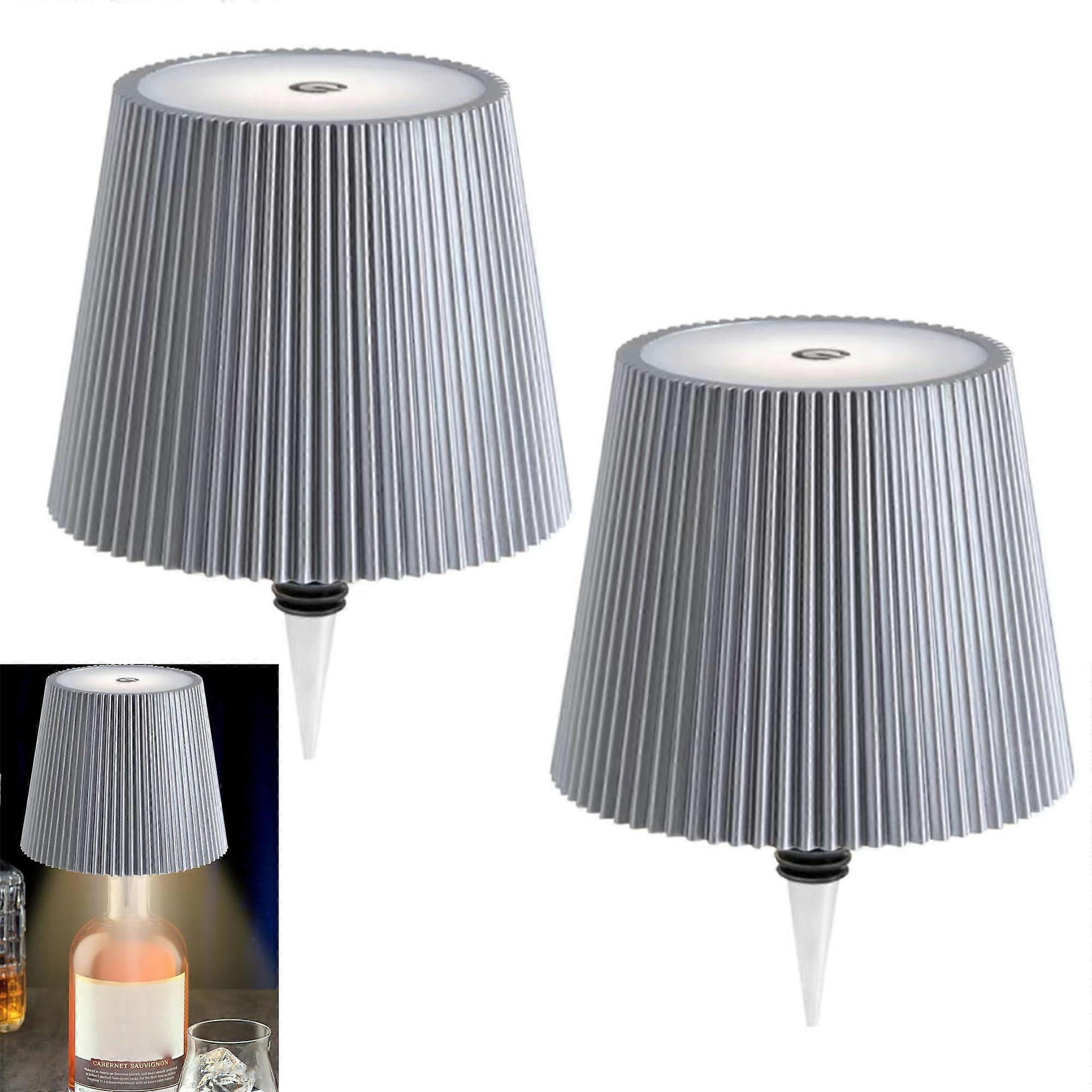 Wireless Bottle Lamp Rechargeable LED Wine Bottle Light Stepless Dimming 3 Color Temperatures Sliver Stripe-2P