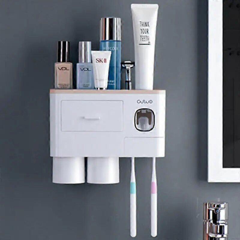 Wall Mounte Toothbrush Holder For Bathroom Automatic Toothpaste Squeezer Wall With Cup Storage Rack Organizer Bathroom Accessory