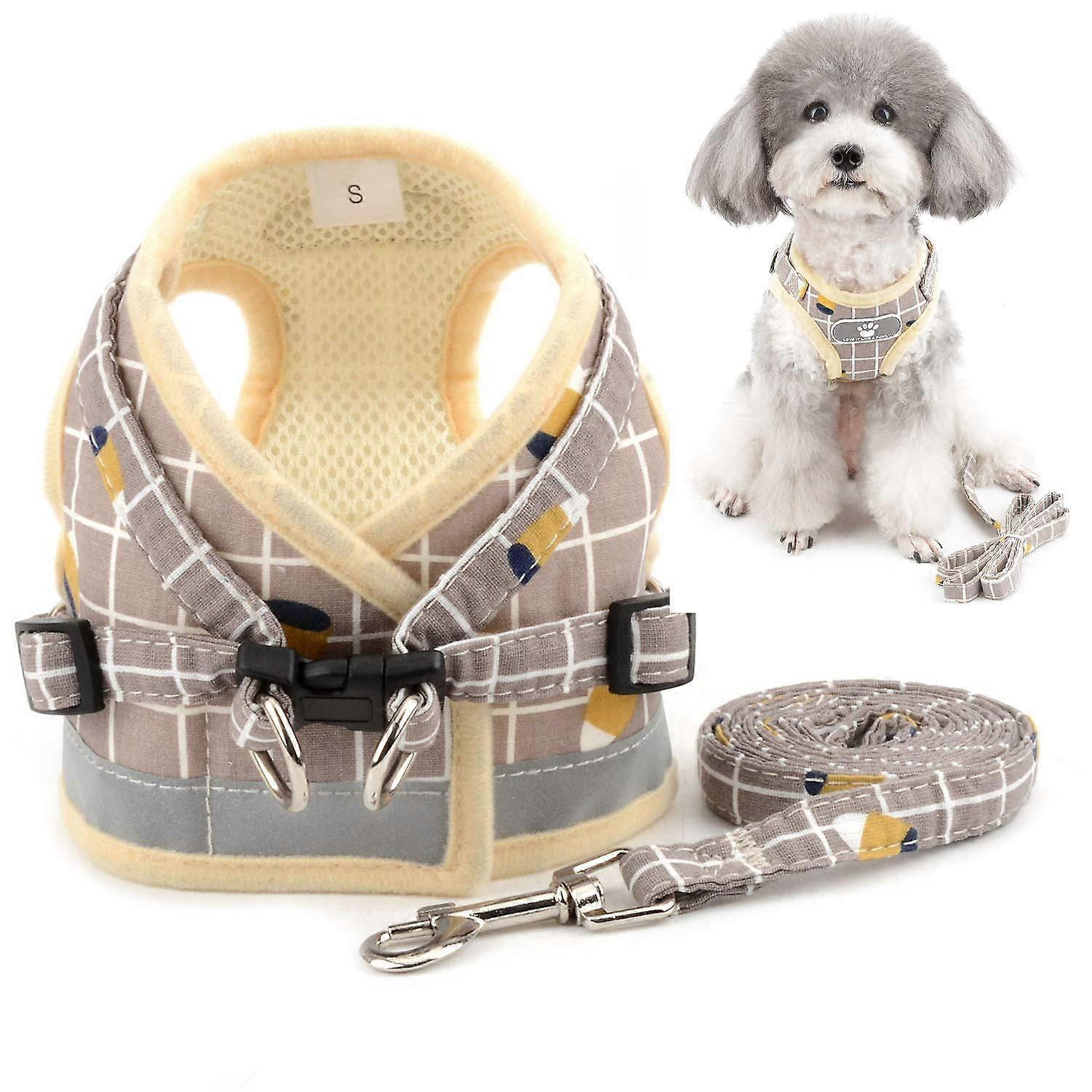 No Pull Small Dog Harness And Leash Set, Reflective Step-In Chihuahua Vest, Escape-Proof Walking Jacket Khaki XL