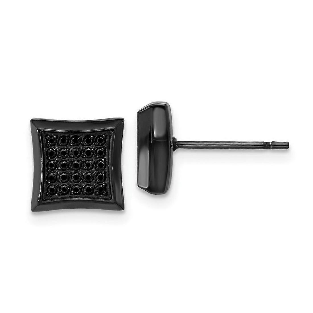 9mm Stainless Steel Polished Black Ip Plated 50 Black Cubic Zirconia Stud Earrings 9x9mm Wide-Stud Earring for Women