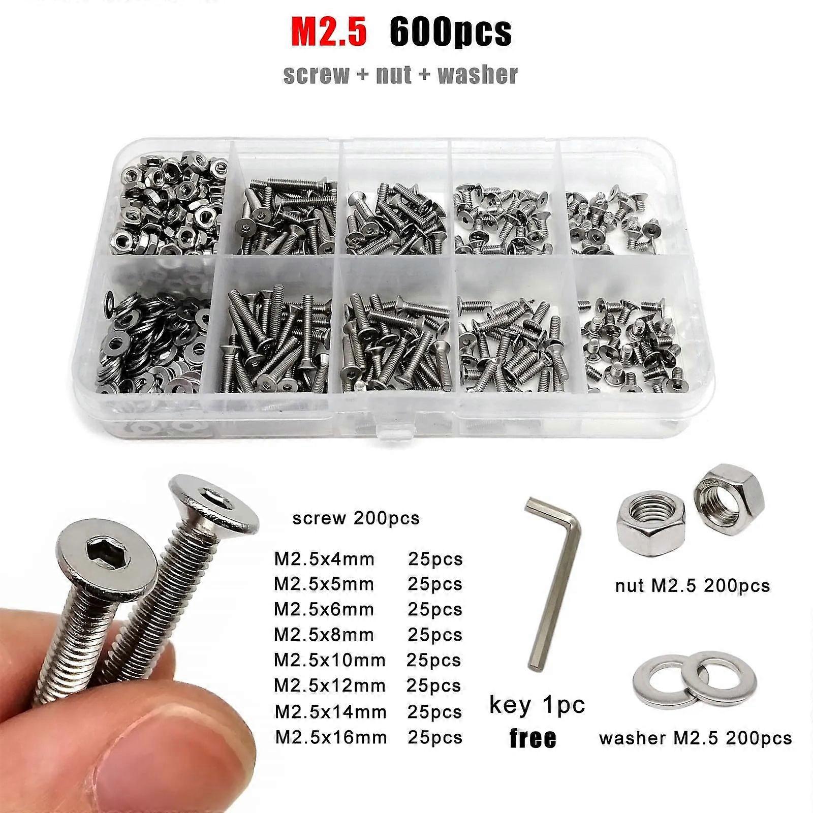 M1.6 M2 M2.5 M3 M4 M5 M6 M8 304 Stainless Steel Allen Hexagon Hex Socket Flat Countersunk Head Screw Bolt Nut Washer Set Kit Box