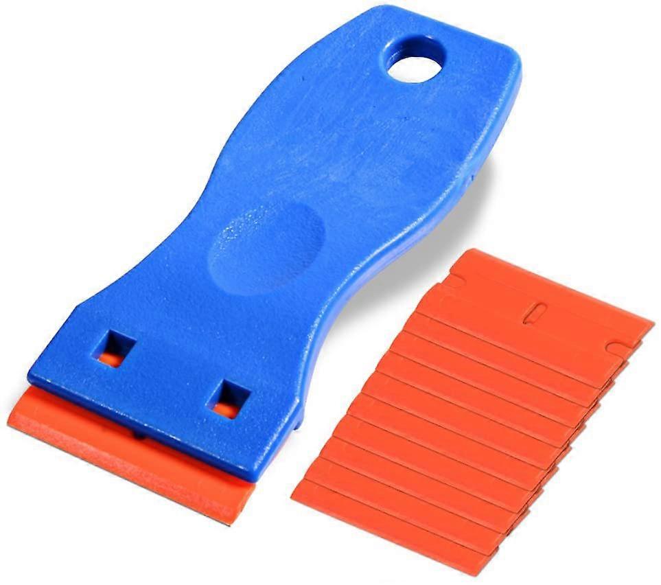 Squeegee, glass scraper glass ceramic plate scraper with 10 plastic scrapers for removing labels, glue, etc., blue