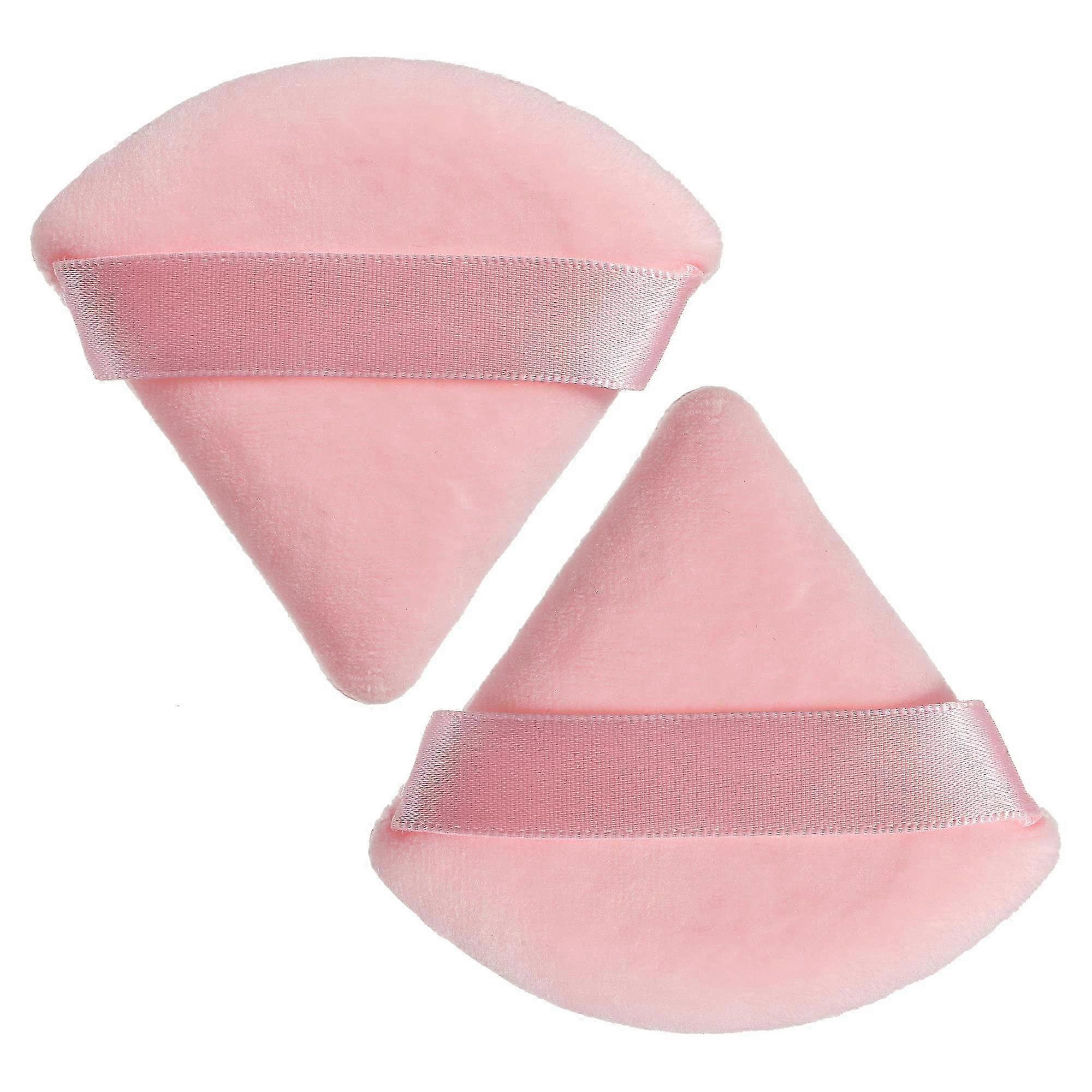 2 Pack Deep Pink Triangular Puffs, Soft Makeup Velvet Puffs for Pressed Loose PowderEdition A