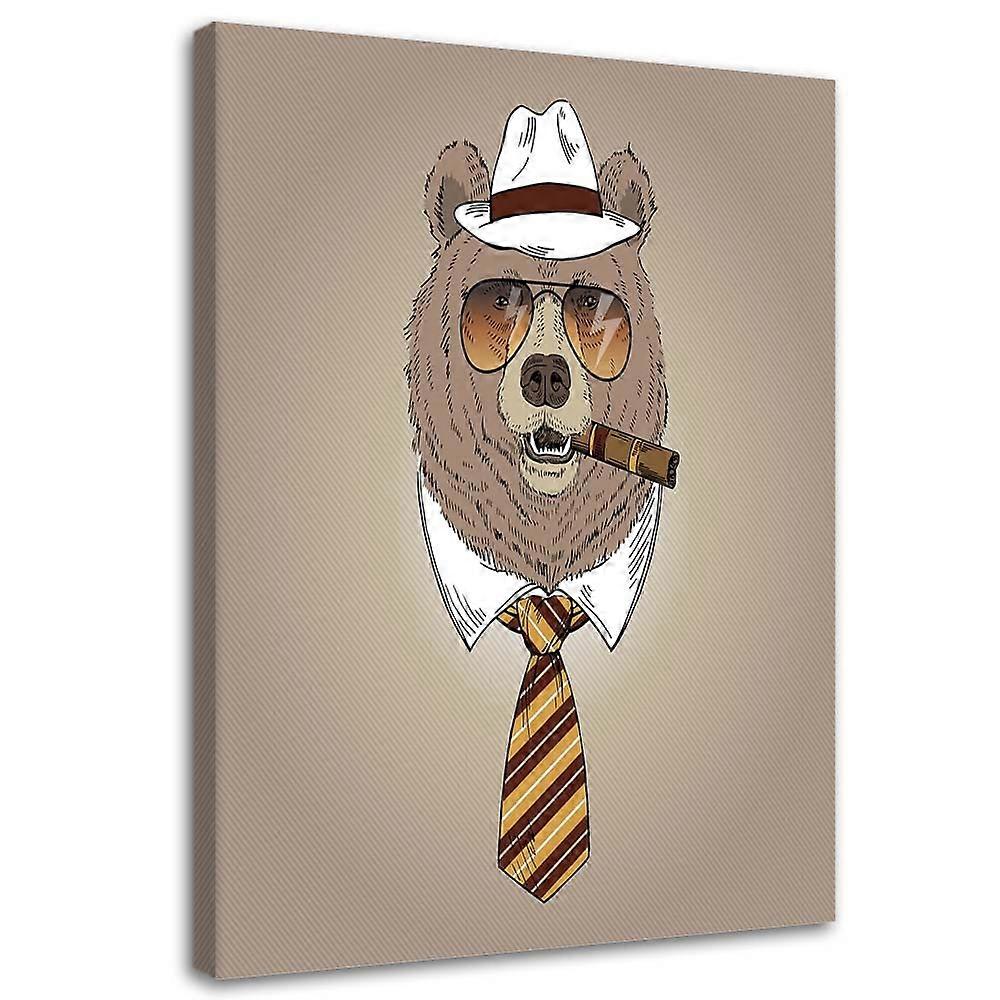 Leinwandbild, Bär mit Zigarre - 80x120