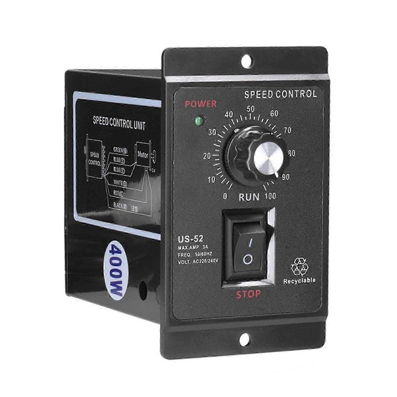 US-52 Single Phase AC Micro Motor Speed Controller 400W AC220V 50/60Hz Black
