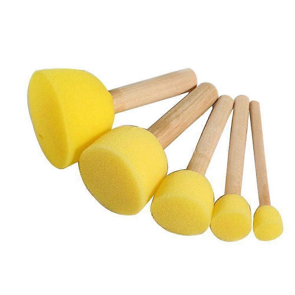 Round Stencil Sponge Wooden Handle Foam Brush Set 2 Sets of 10 Pieces Kids DIY Painting Tools Stencils Arts and Crafts
