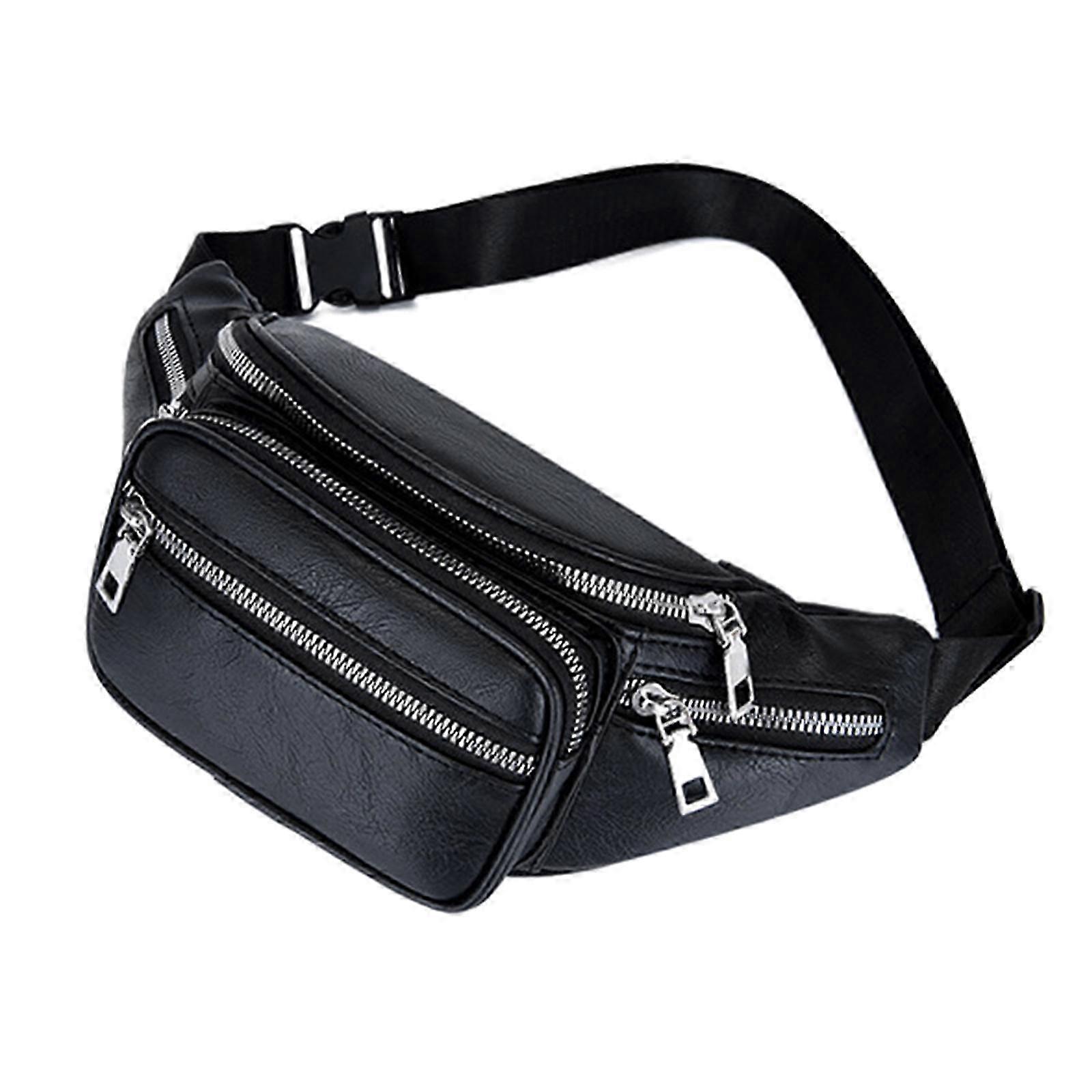 Adjustable Hip Pouch with Lightweight PU Leather Casual Bum Bag Featuring Multiple Zipper Pockets