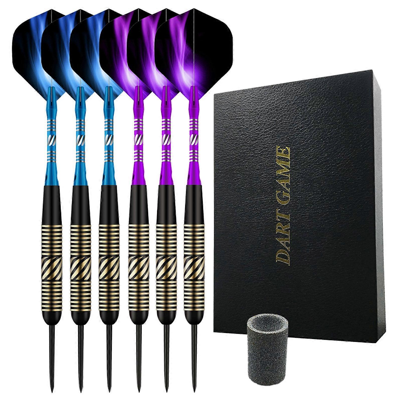 6Pcs 23g Pointe En Acier Fléchettes Profession Fléchettes En Métal Avec Fléchettes Vol Aluminium Tiges Fléchettes Portable Divertissement Outil bleu violet
