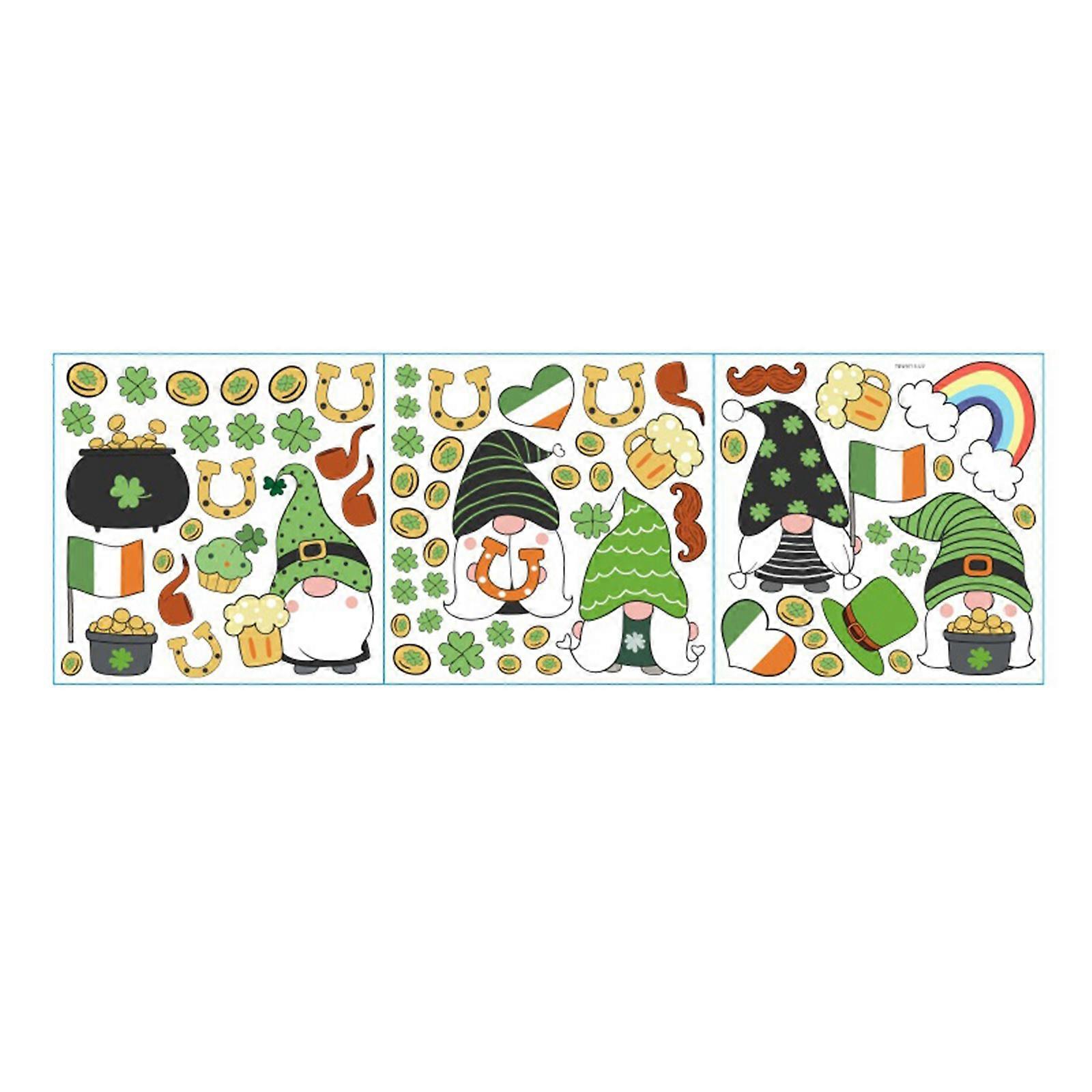 Patrick's Day Window Clings Decals Irish Day Dwarf Clover Static Sticker Wall Refrigerator Stickers Home Glass for Windows Decorations