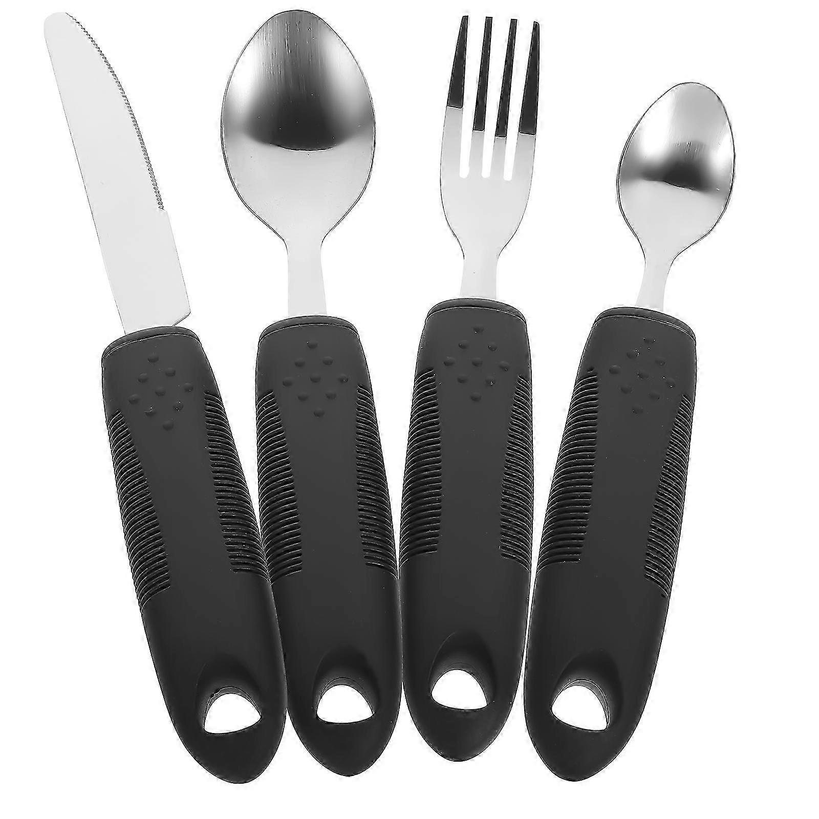 Elderly Adaptive Tableware Set - Portable Utensils for Disabled - 20X4CM Black (2 Pcs)