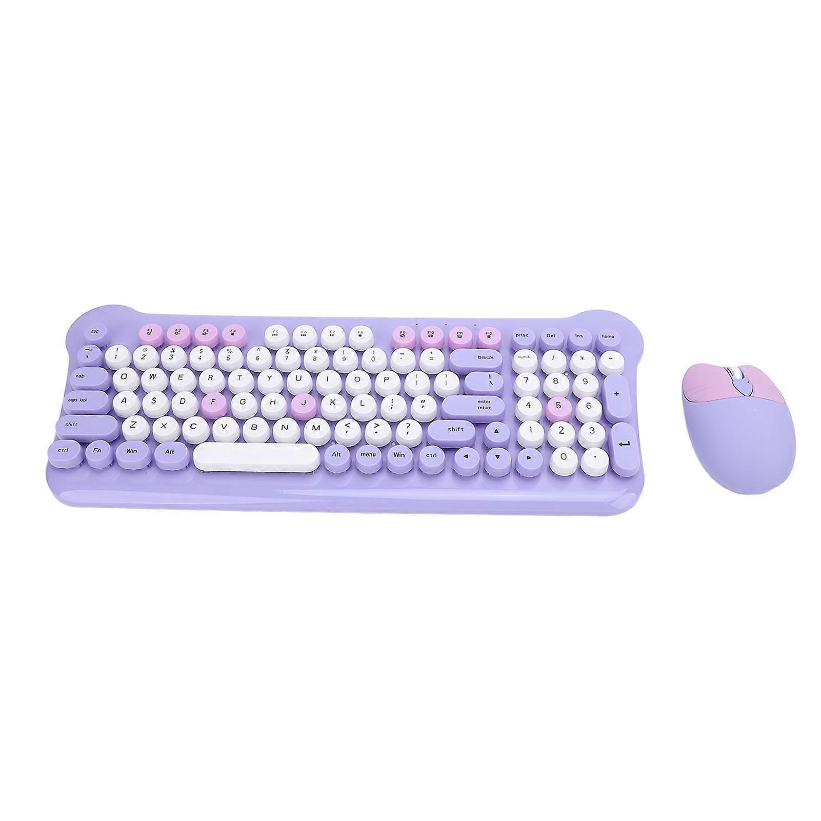 Wireless Keyboard and Mouse Combo 2.4G Retro Round Keycaps 98 Keys Colorful Wireless Keyboard with Mouse and USB Receiver for Win Laptop PC Desktop P