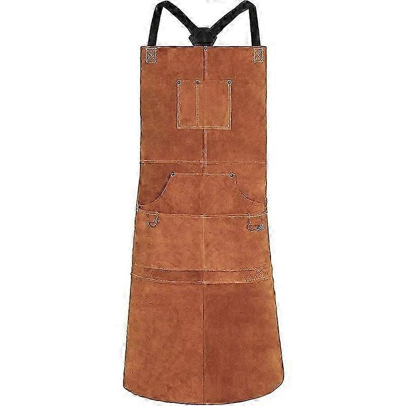 Multipurpose Use Genuine Leather Apron, Vintage Style with Tool Pockets, Handstitched Quality Built, Fire Resistant Apron for Men & Women