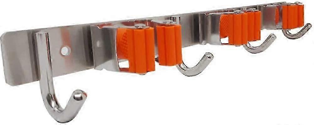 Utility Broom Holder with 3 Holders and 4 Hooks
