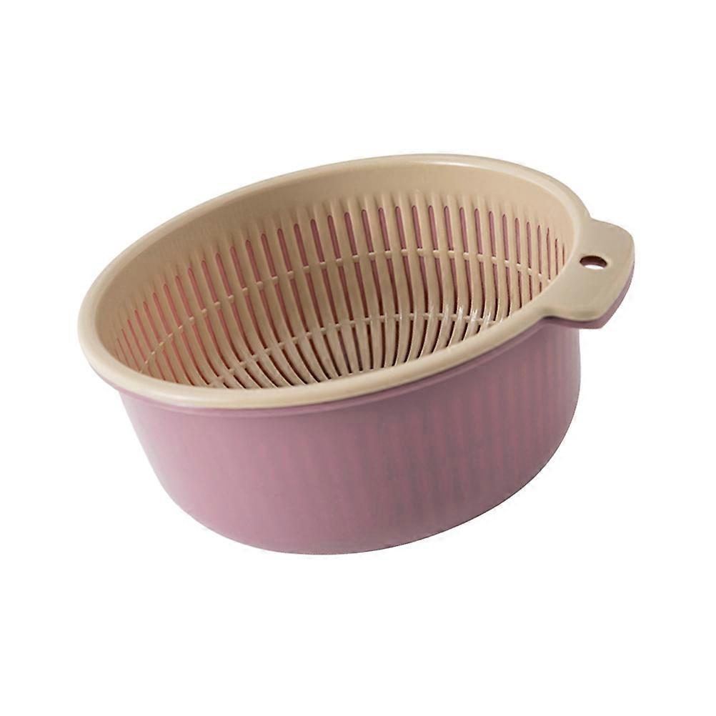 Rotatable Double Layer Draining Basket Large Nordic Purple Kitchen Strainer for Washing Filtering Storing Fruits Vegetables Rice