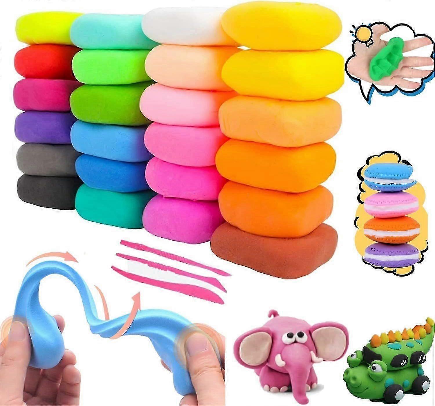 Ultralight Children's Dough, 24 Colours, Air-Drying Modelling Clay, Non-Toxic Super Soft, with Tool, Creative Play, DIY Crafts for School, Nursery Chi
