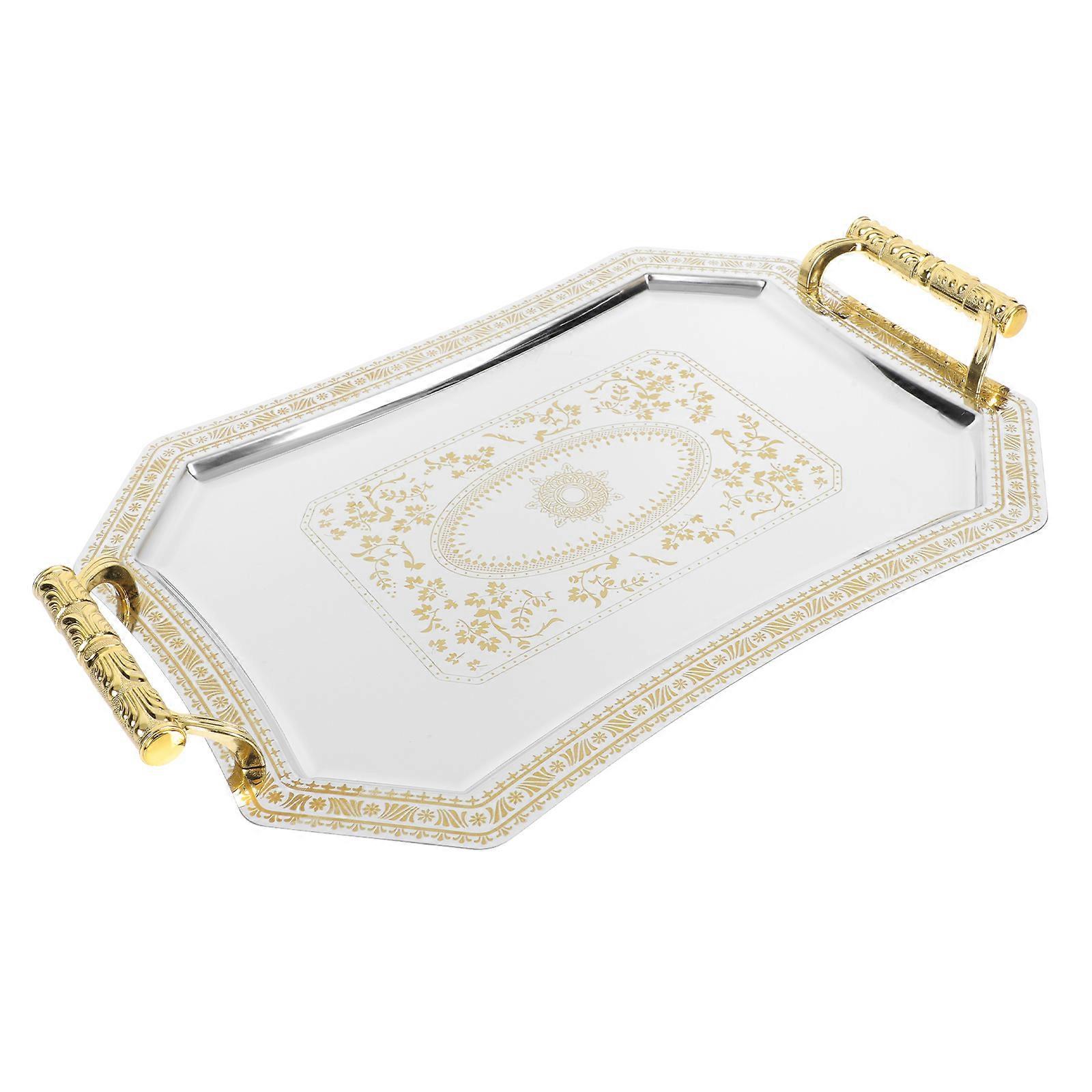 Stainless Steel Decorative Serving Tray Elegant Retro Storage Platter for Desserts, Fruits, Snacks Perfect for Weddings, Parties & Home Use