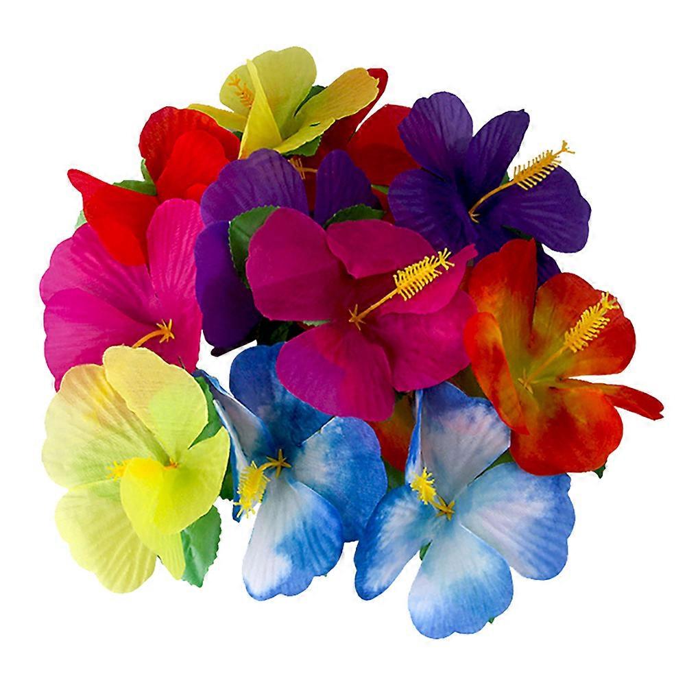72Pcs Hawaii Simulation Flower Decorations Artificial Hibiscus Ornaments Random Color