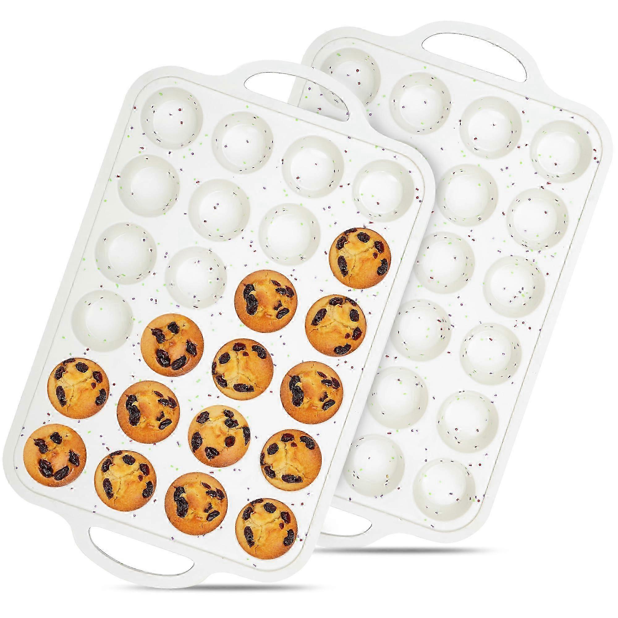 2025 2 Pack Mini Muffin Pan, 24 Cups Nonstick Mini Muffin Silicone Molds with Handle for Baking Mini Muffins, Cupcakes, Bpa Free