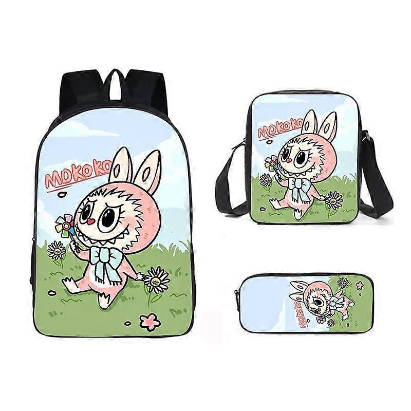 3pcs/Set Cartoon Popular Novelty labubu 3D Printed School Bags Laptop Daypack Backpack portable Lunch bag Pencil Case