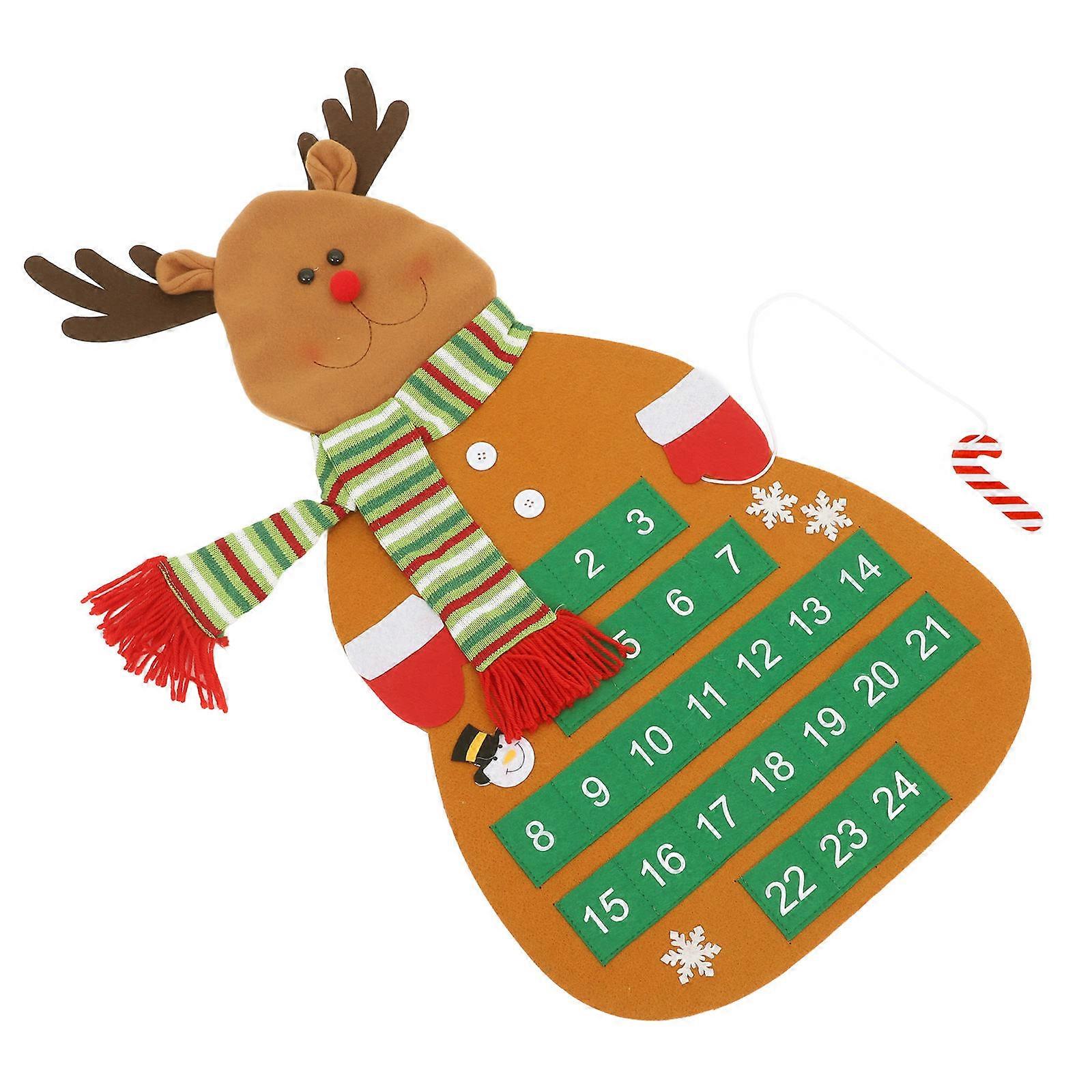 Whimsical Reindeer Felt Christmas Countdown Calendar with Multiple Pockets Holiday Door Decor for Adults Interactive Xmas Advent Decoration Pendant