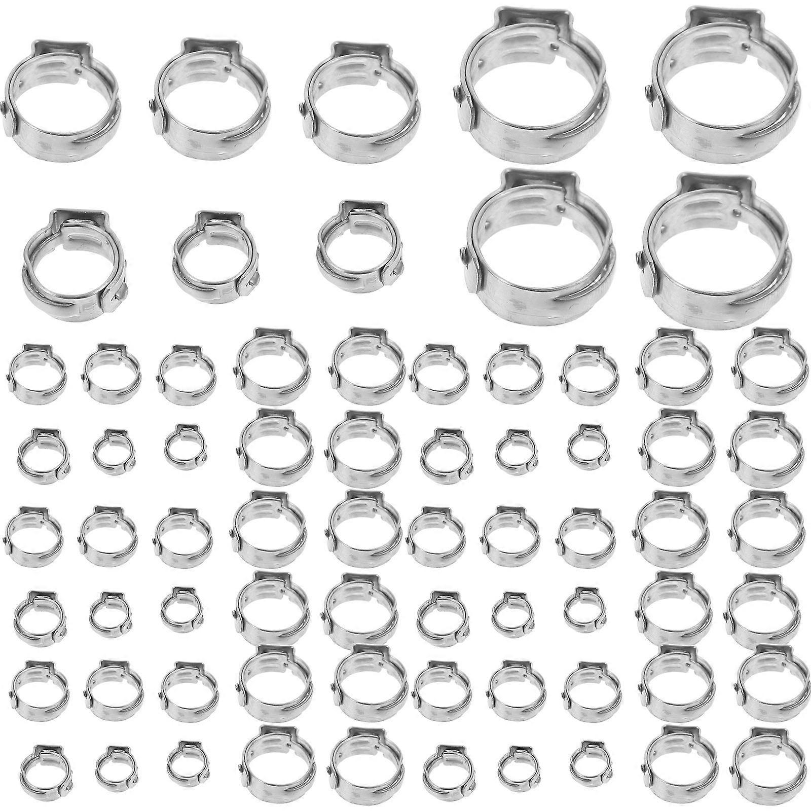 Hose Clamp Set Crimp Rings Pipe Fixing Silver Circular 1.7x1.5cm Securing 70Pcs