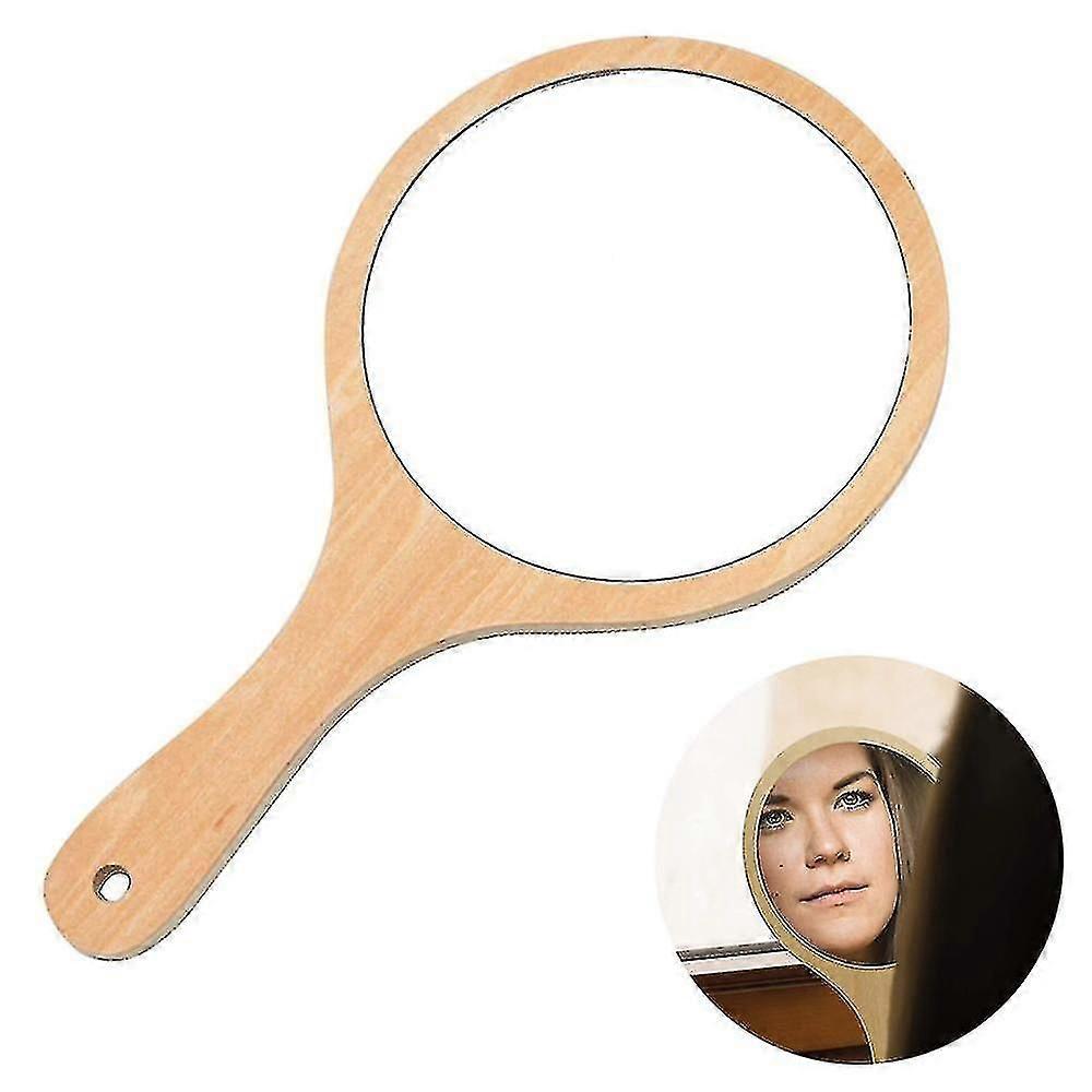Hairdresser Hand Mirror Circular With Wooden Handle Round Wood Mirror Make Up Mirror For Make Up Hair Cutting Shaving Salon Face Care
