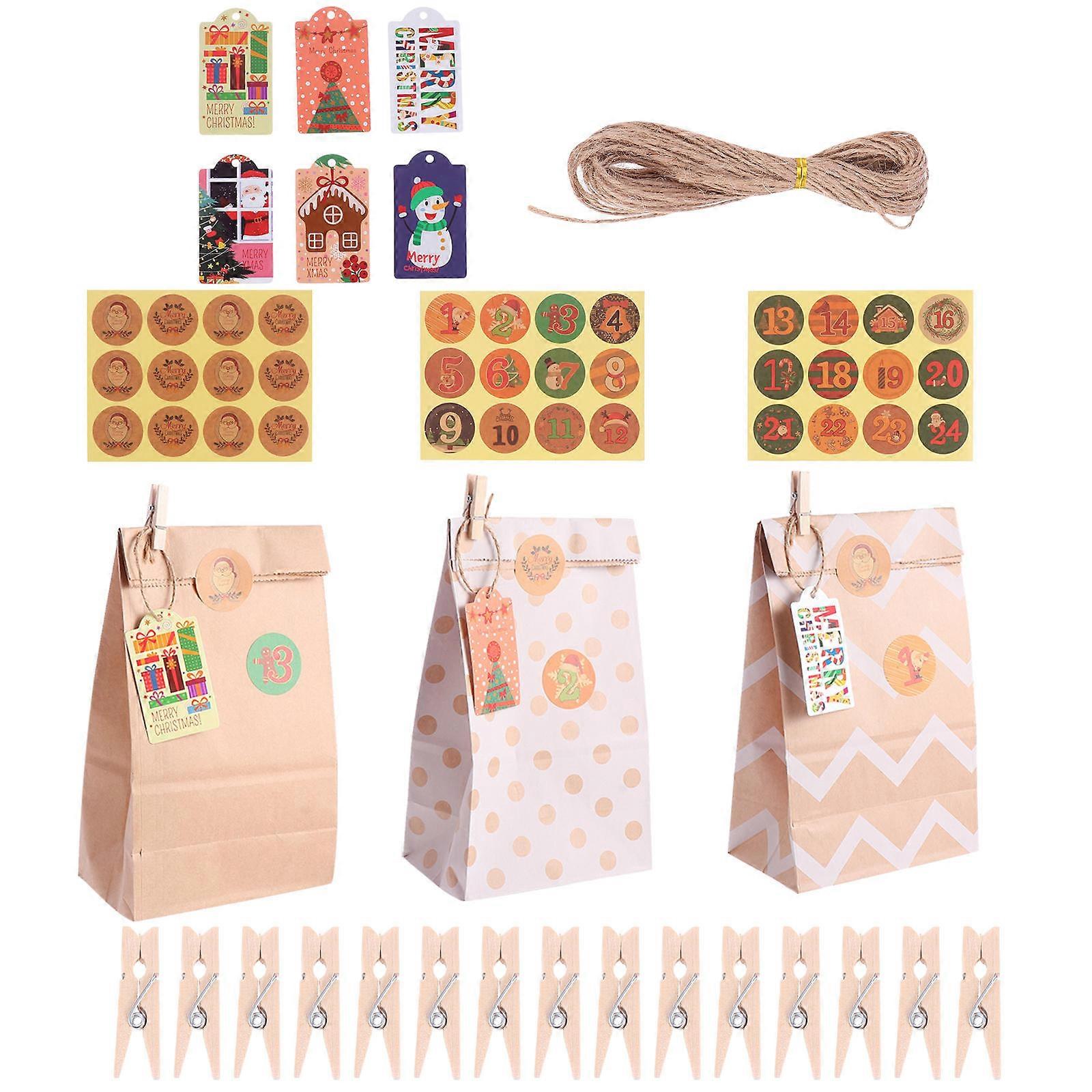 Paper Bags With Stickers Christmas Kraft Paper Bags For Bakery Use Retro Style 20X12.2X7.3CM 1Set