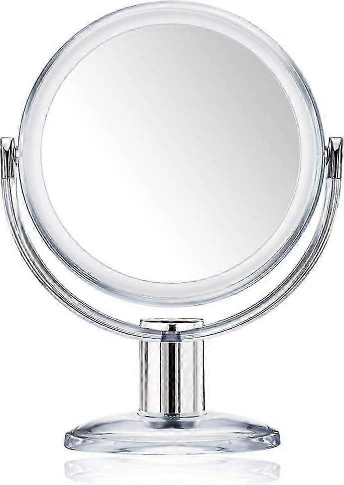 Gotofine Double Sided Tabletop Makeup Mirror 1 X 10 X Magnifying Free Standing Table Vanity Mirror on Stand with 360 Rotation - Clear Transparent