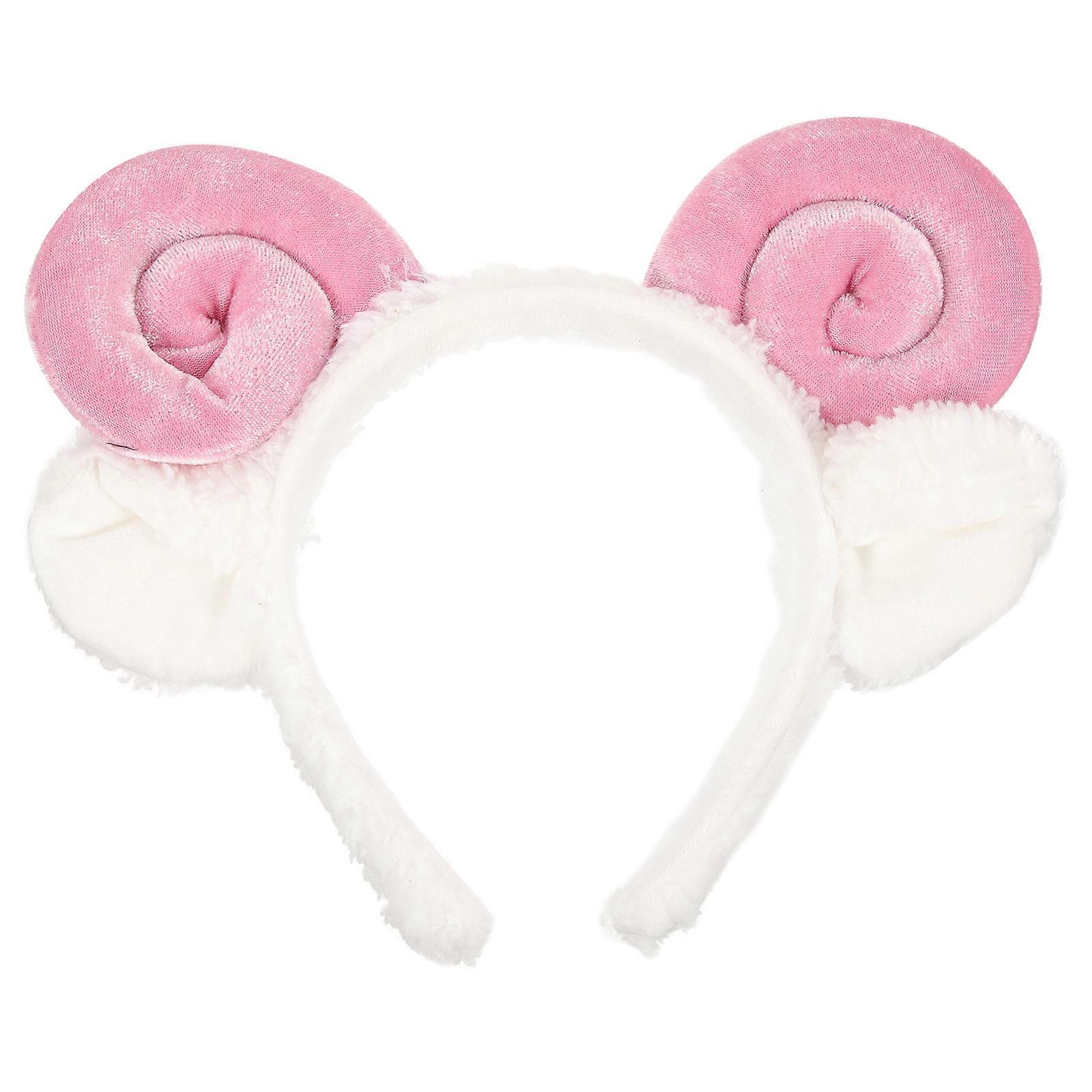 Plush Sheep Headband Pink Fabric Decorative Headband Adorable Sheep Horn Hair Bands Cosplay 1Pcs