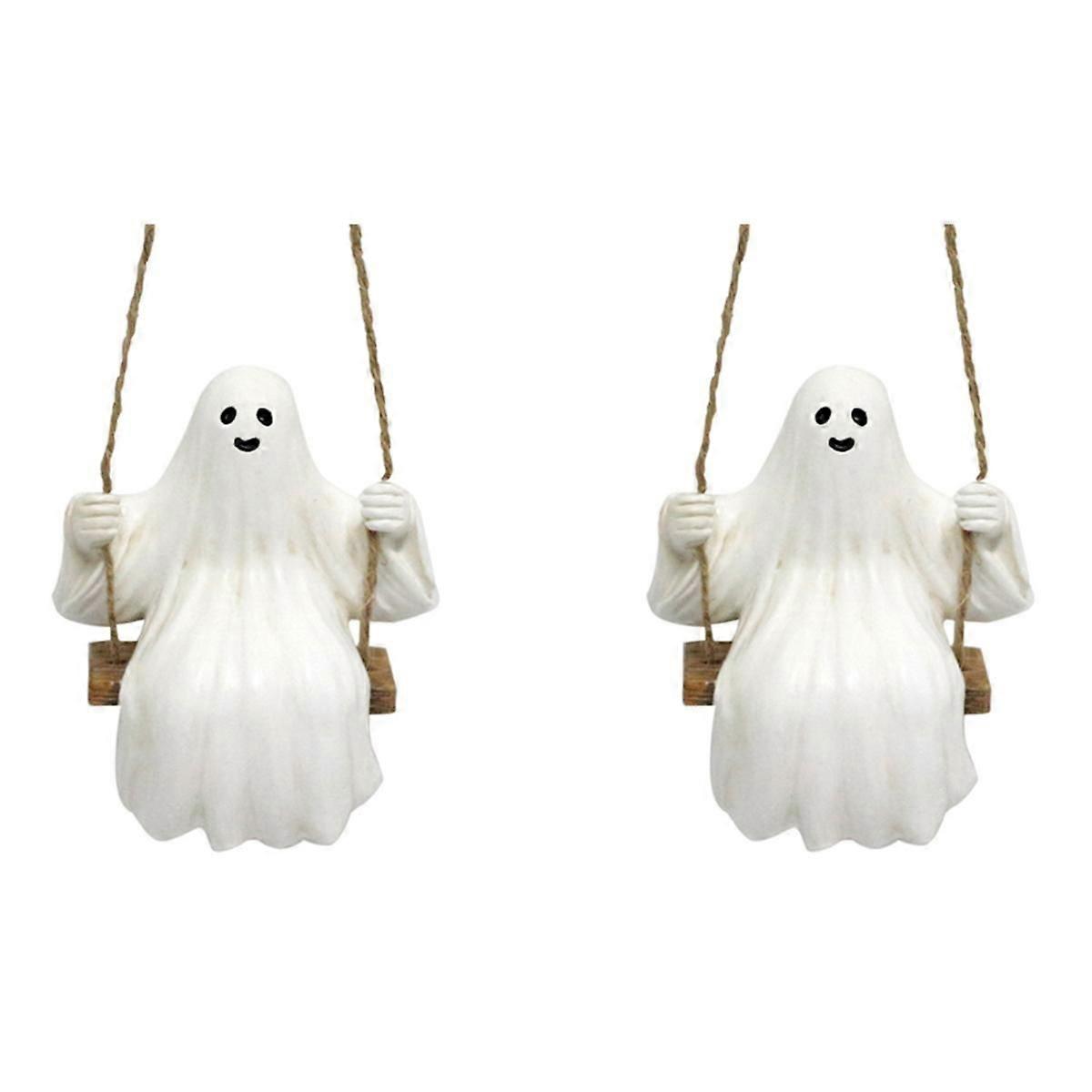 2PCSハロウィーンかわいいスイングゴースト面白いスイングホワイトゴースト像装飾的なかわいいスイングゴースト風景ハンギングオーナメント