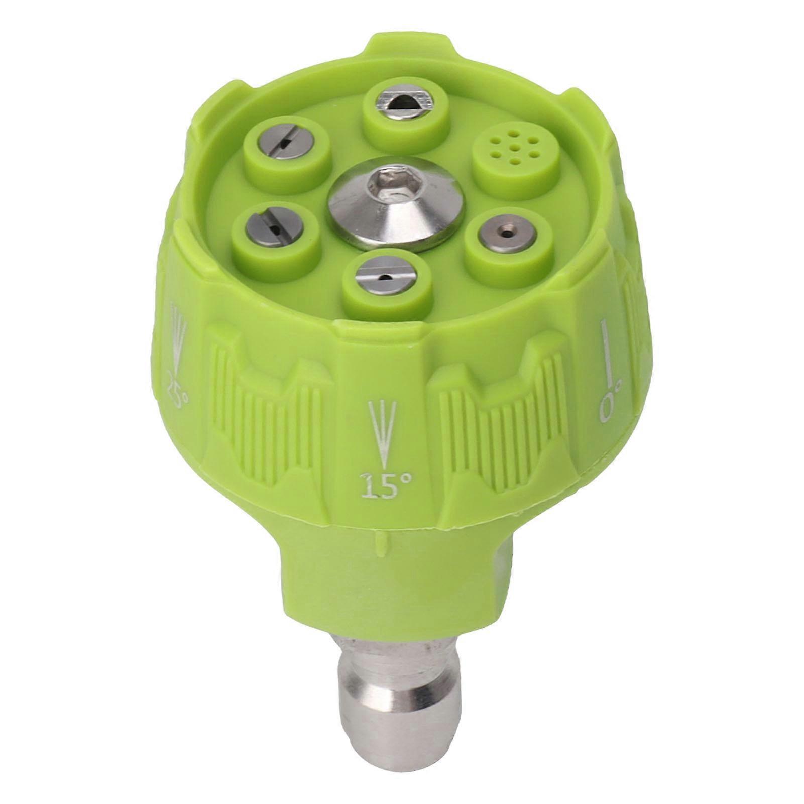 Pressure Washer Spray Nozzle 6 in 1 Multifunctional Adjustable Nozzle 1/4 Plug Interface Connect Tip Green