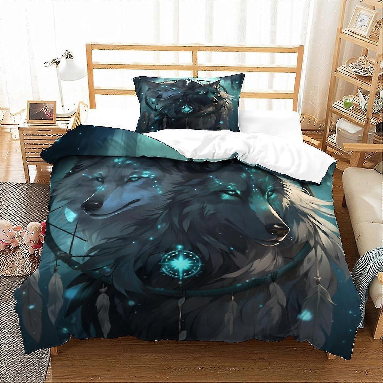 Conjuntos de capa de edredom Cool Wolf para crianças, adolescentes e adultos, capa de edredom leve impressa em 3D macia e respirável com fronha