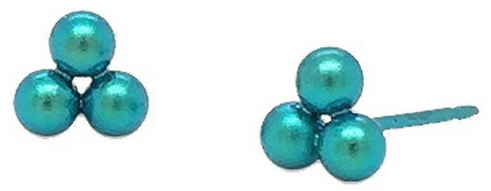 Ti2 Titanium Small Triple Bead Stud Earrings - Kingfisher Blue