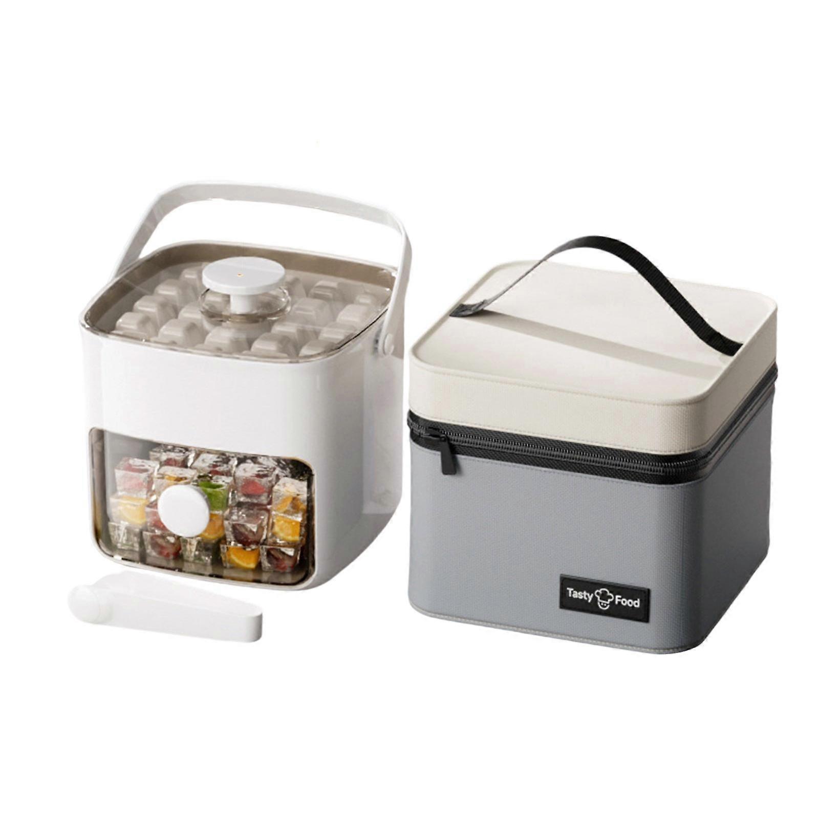 Transparent Lid Ice Cubes Tray for Drink Whiskeys Beer Portable Ice Mold With Storage Drawer For Home And Office Use Ivory