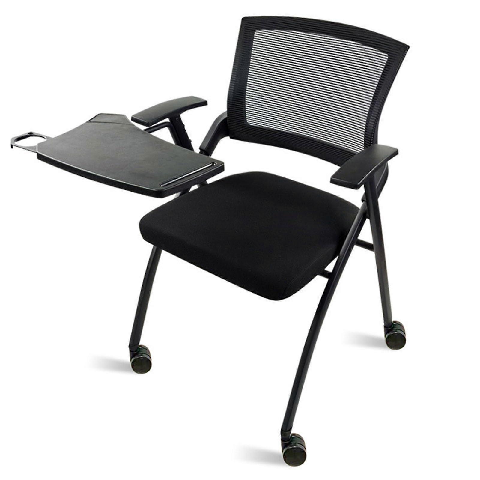 Backrest with mesh fabric, tablet armrests, thickened seats, wheels, writing board.