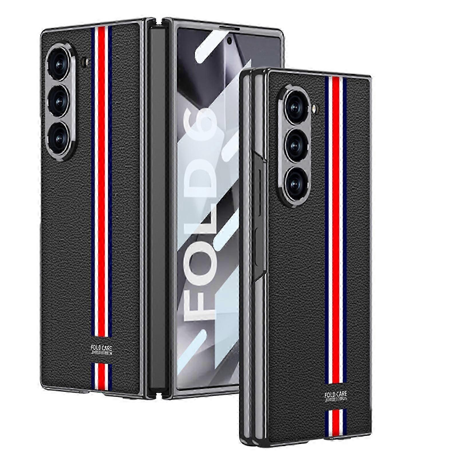 PU Case for Z Fold 6, Z Fold 6 Case Ultra-Thin Tempered Glass Phone Case, Protective Cover for Samsung Galaxy Z Fold 6 5G