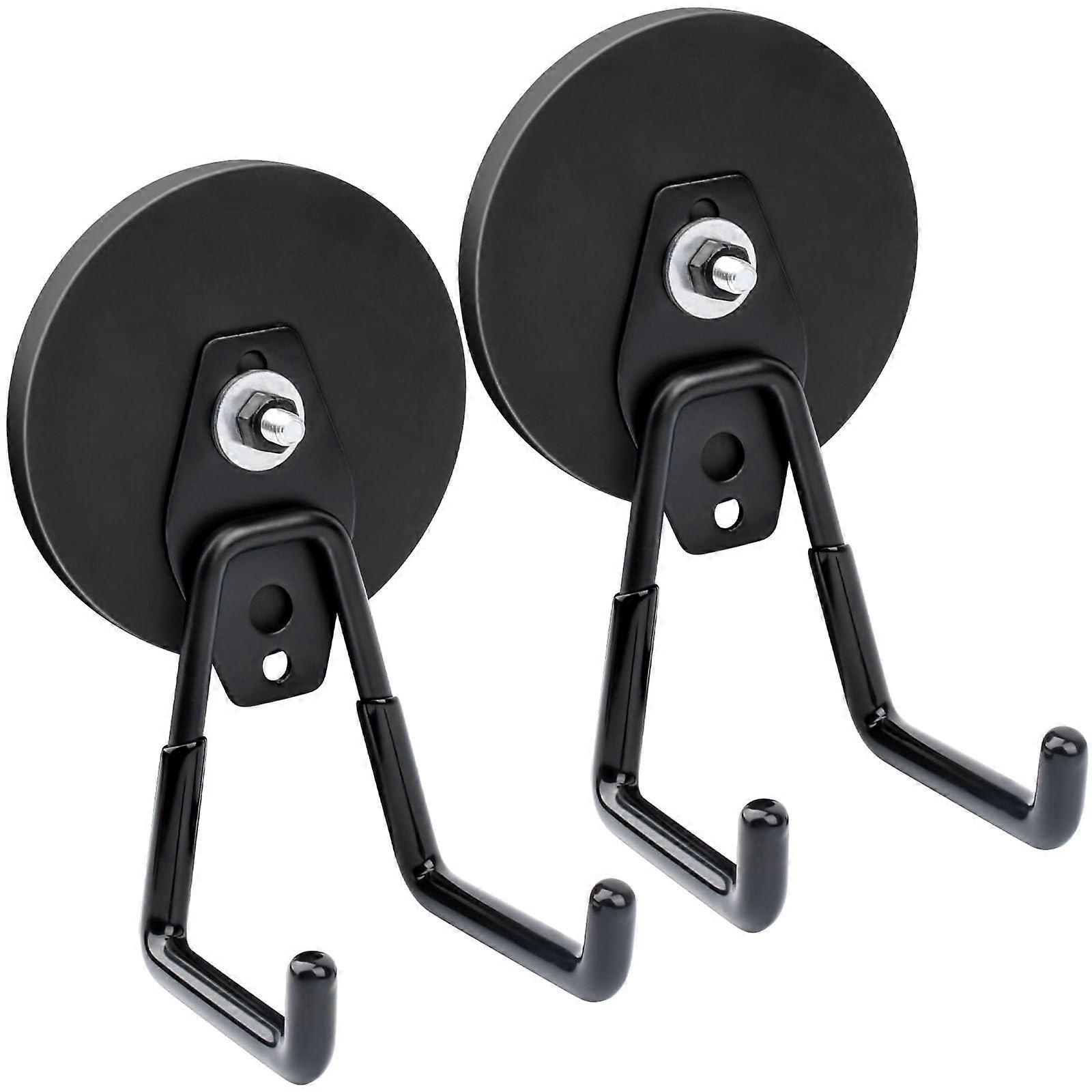 88 mm Magnetic Hooks with Heavy-Duty Hooks, Pack of 2 Strong Magnetic Hooks for Kitchen, Garage, Tools, Black