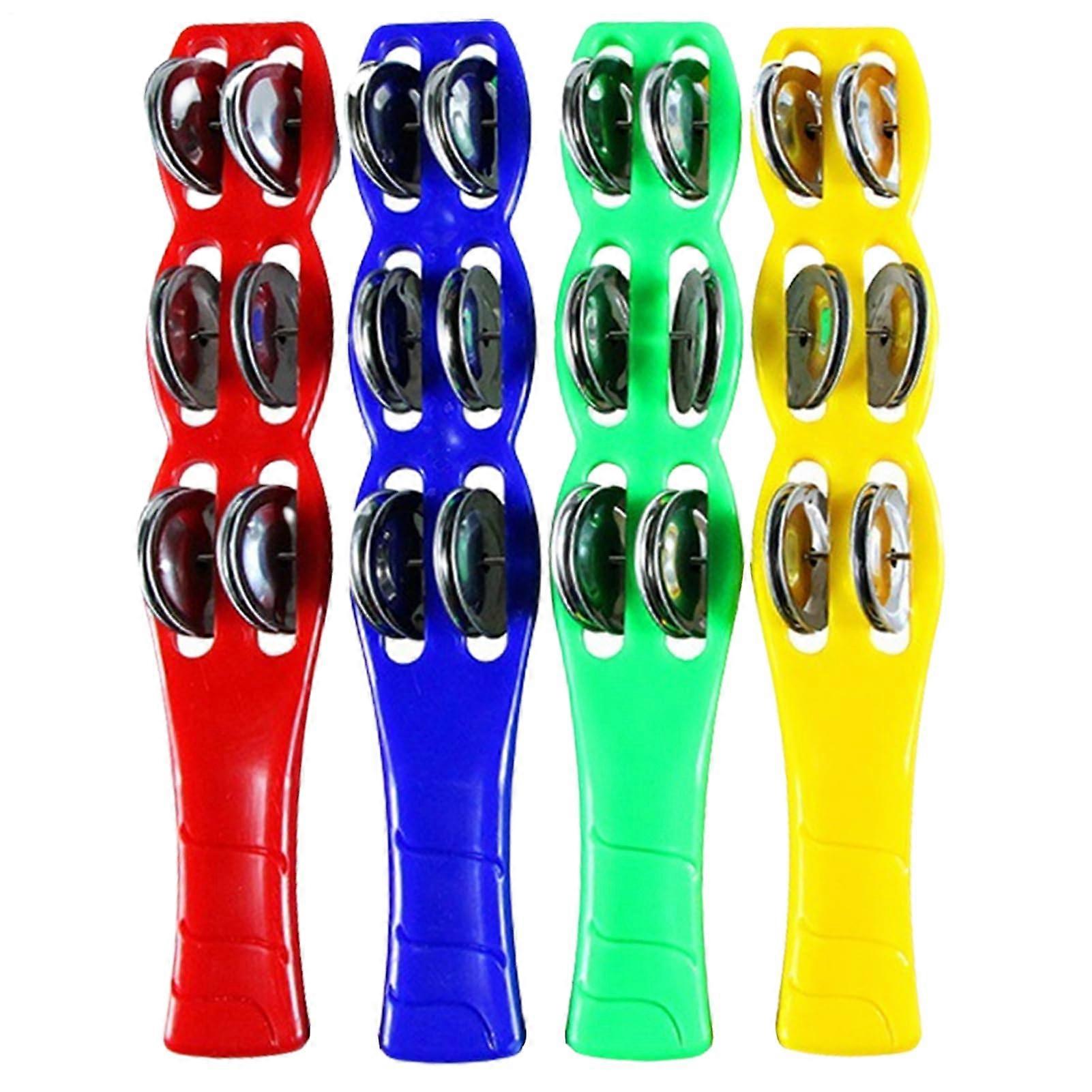 Jingle Bell Stick Single Hand Bells 4pcs Handheld Tambourine Sticks, Latin Percussion Musical Instrument