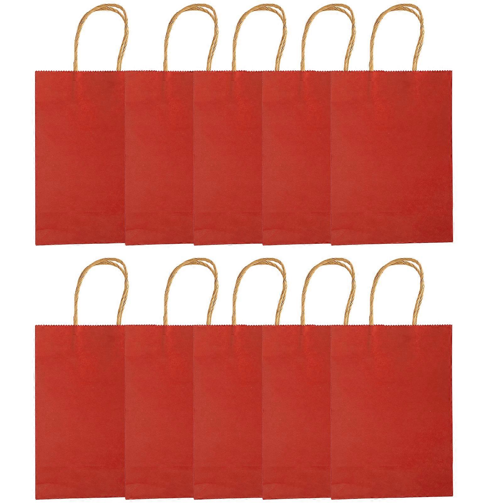 10pcs Portable Party Kraft Paper Bag Simple Shopping Packaging Gift Bag with Handle15 x 8 x 21cm Red