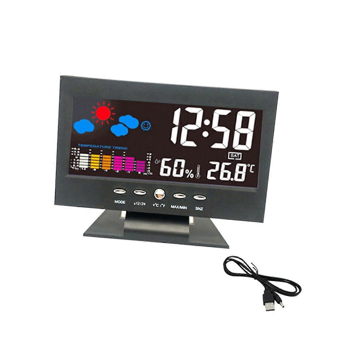 Creative Clock Digital Clock Bedroom Temp Sensor Backlit LED Perpetual Calendar Multifunctional Screen Black Size 2