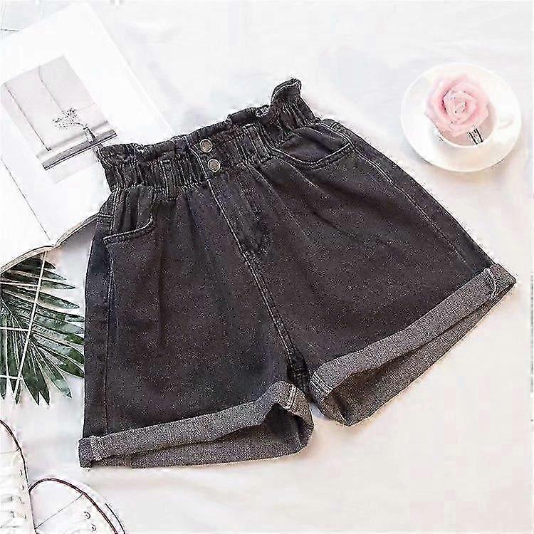 Plus Size Summer Women's Denim Shorts Harem Ruffle White High Waisted Shorts Elastic Waist Jeans for Women
