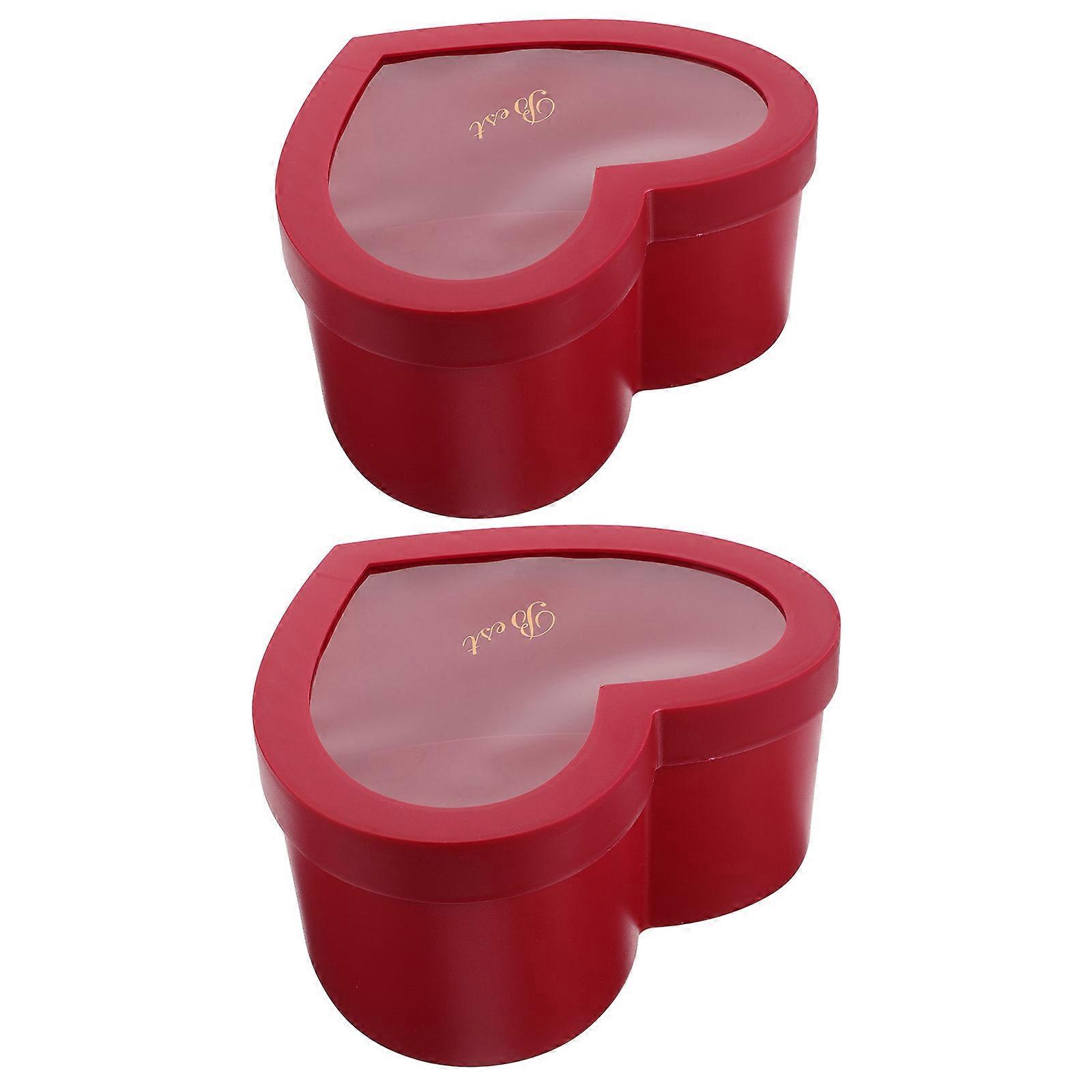 Heart Shaped Present Boxes with Window 2pcs Red Valentine's Day Cookie Packaging for Wedding, Birthday, DIY and Stylish Cardboard Holders