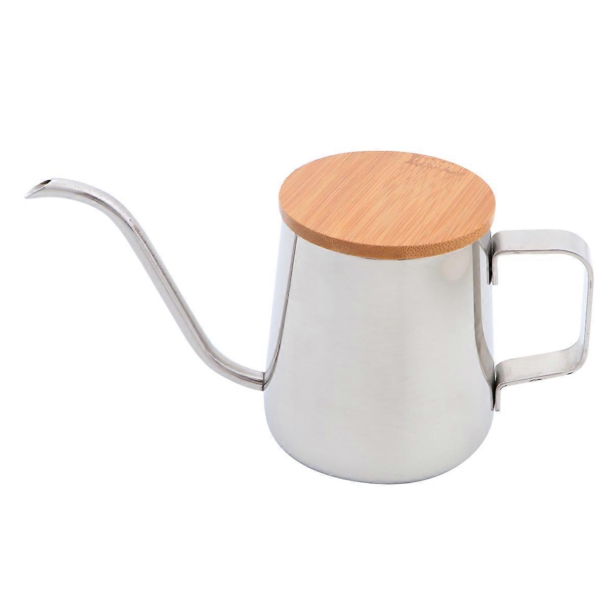 350ml Coffee Drip Pot with Wood Lid Stainless Steel Handheld Coffee Kettle for Home Cafe
